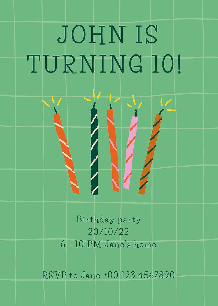 Birthday invitation card template vector with cute doodle candles