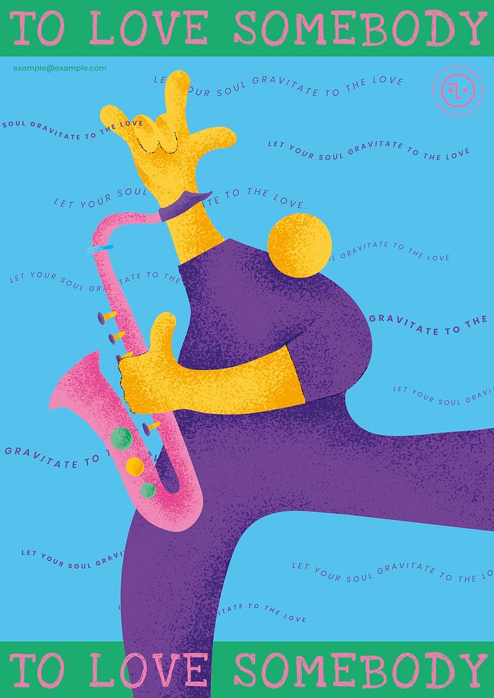 Colorful concert poster template vector with saxophonist musician flat graphic