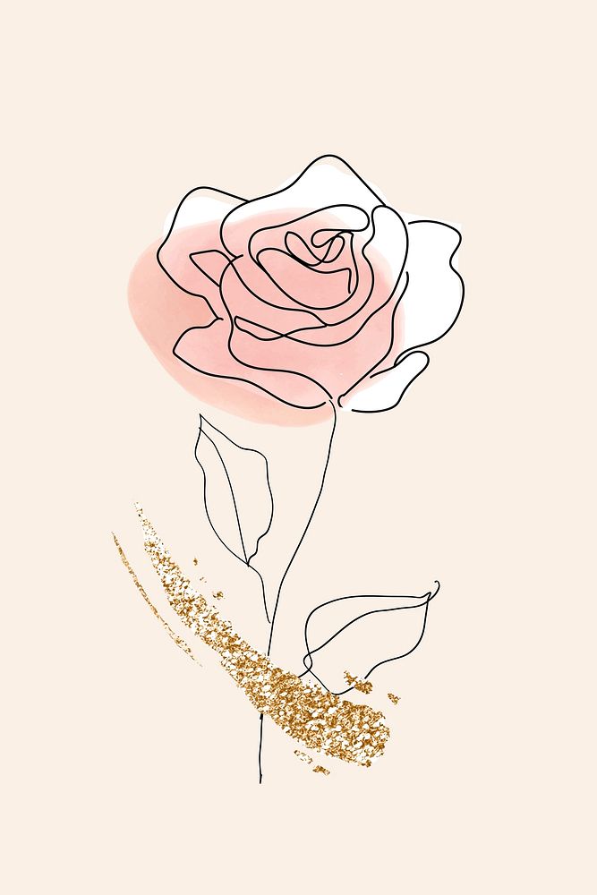 Pink rose floral sticker vector on beige background