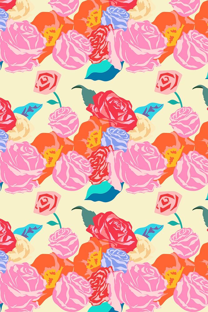 Pink spring floral pattern with roses colorful background