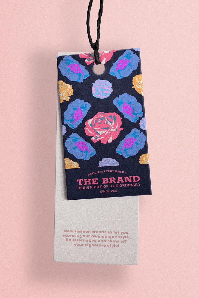 Floral fashion label mockup psd colorful roses