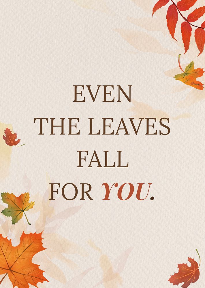 Fall quote poster template psd with orange leaves