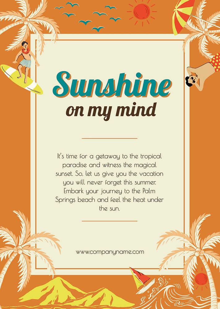 Tropical sunshine travel template psd for marketing agencies ad poster
