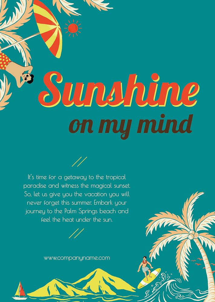 Tropical sunshine travel template psd for marketing agencies ad poster