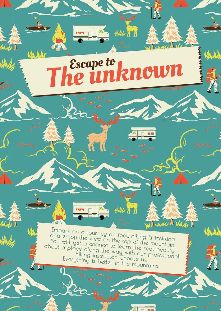 Escape hiking trip template psd holiday camping poster
