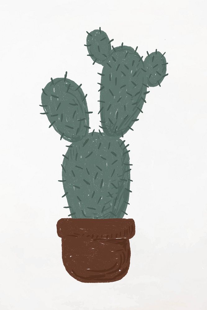 Cute potted plant element psd Opuntia microdasys in hand drawn style