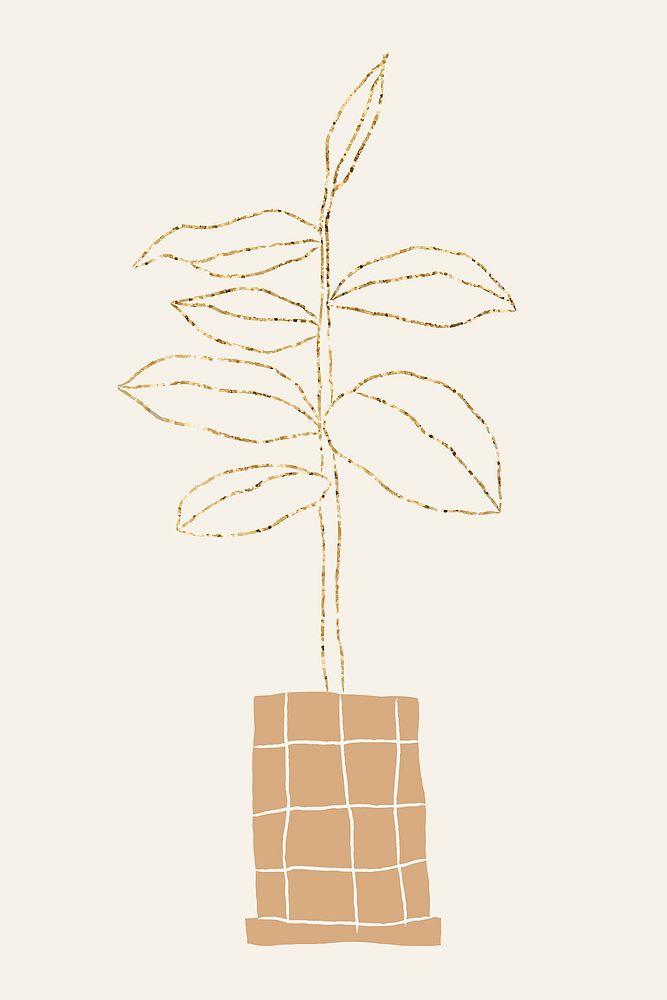 Gold potted plant vector houseplant element graphic