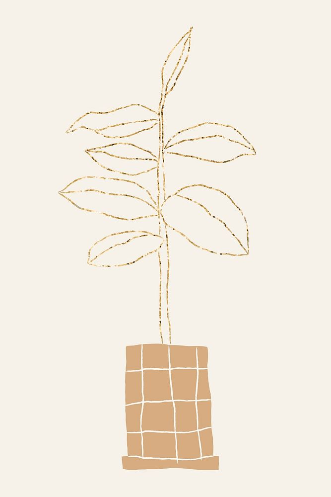 Gold potted plant psd houseplant element graphic