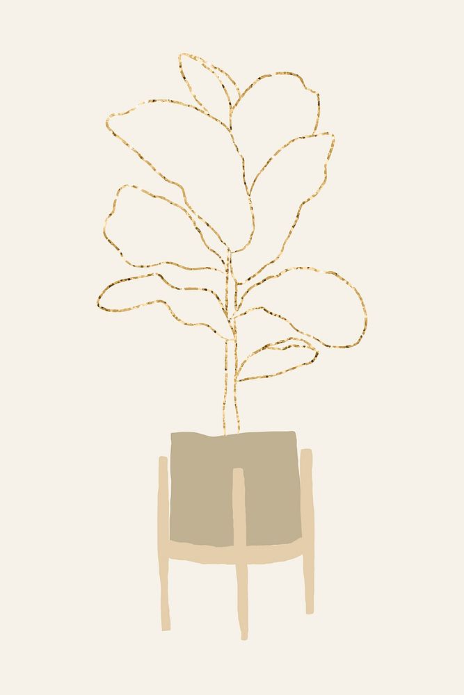 Gold potted plant psd houseplant element graphic