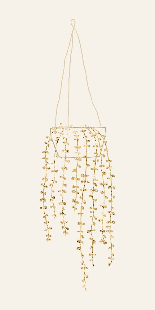 Hanging plant psd doodle in glittery gold