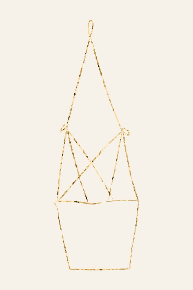 Hanging plant pot psd doodle in gold glitter