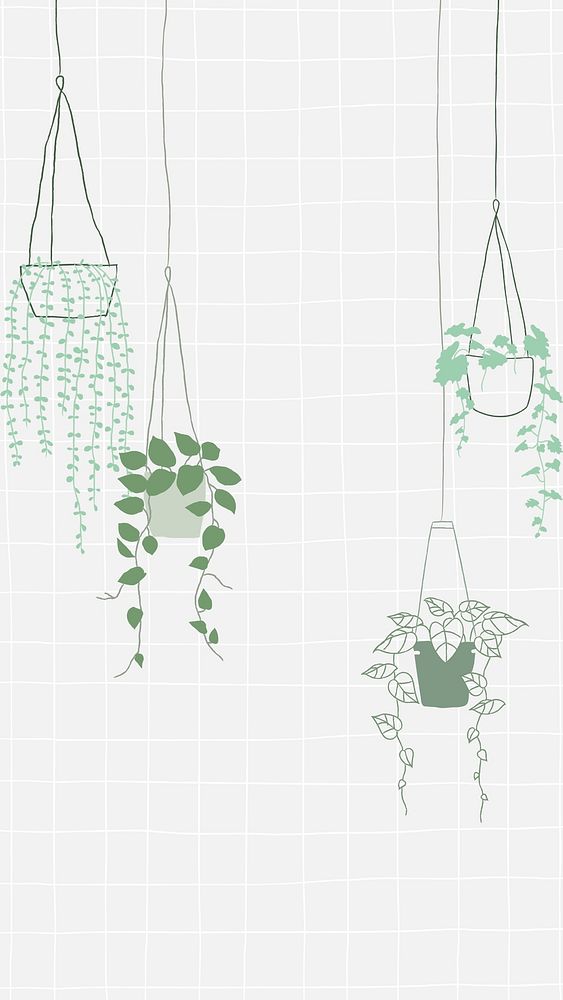Potted hanging plant doodle background with blank space