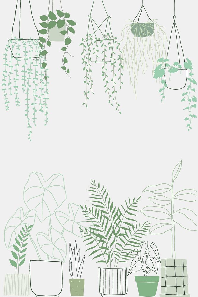 Houseplant doodle background psd with blank space