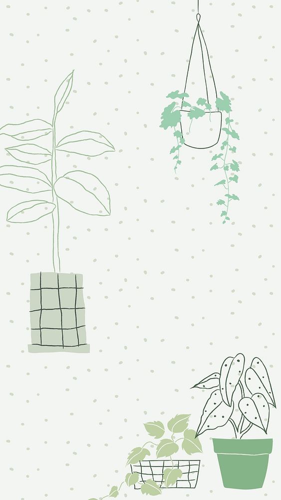 Green houseplant doodle mobile phone background