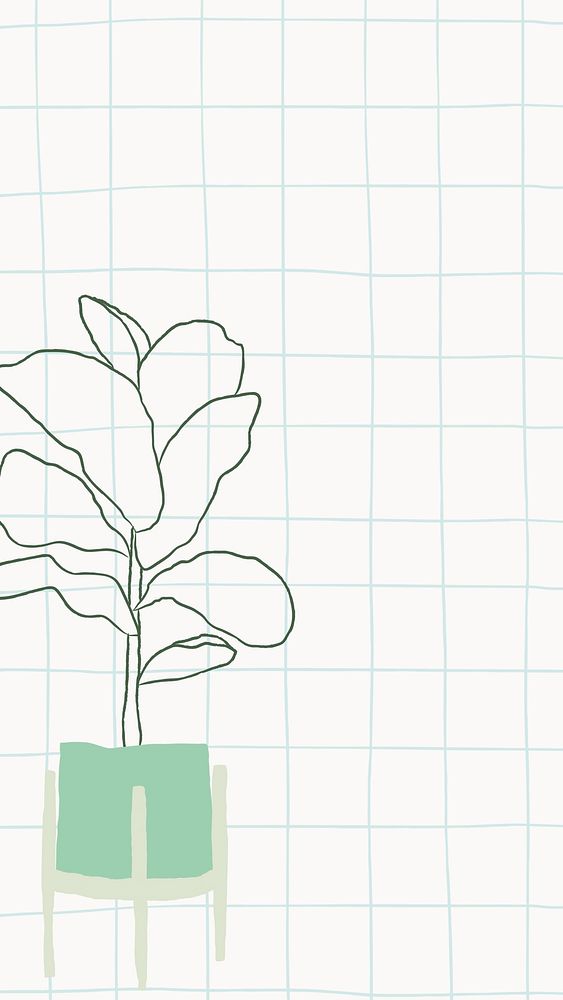 Hand drawn houseplant in grid background