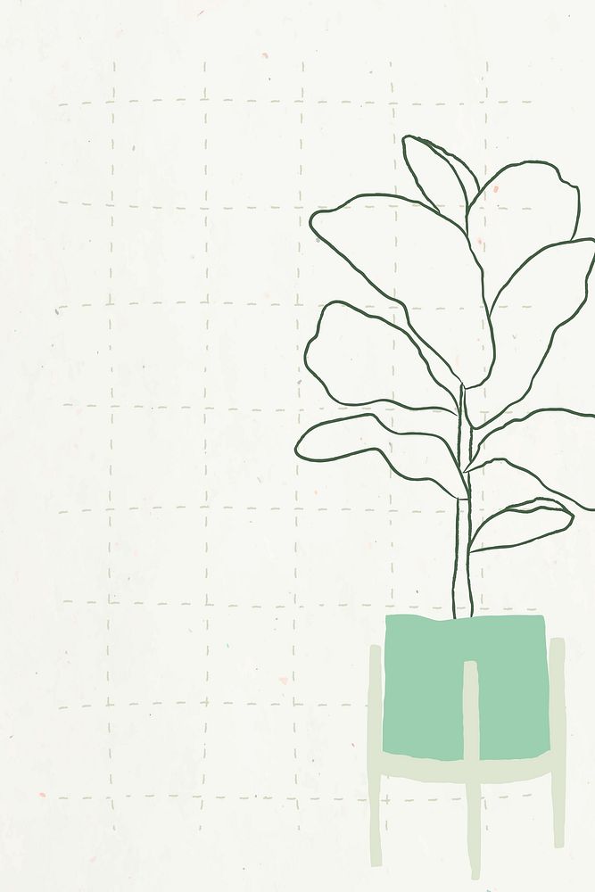 Fiddle leaf fig doodle vector in grid background