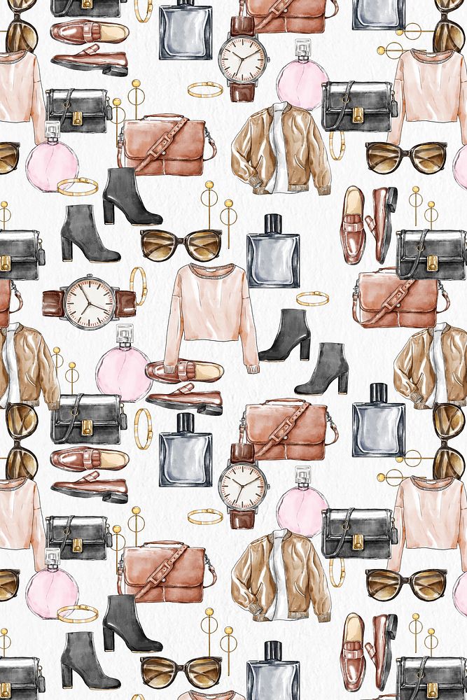 Fashion patterned psd background with clothes and accessories 