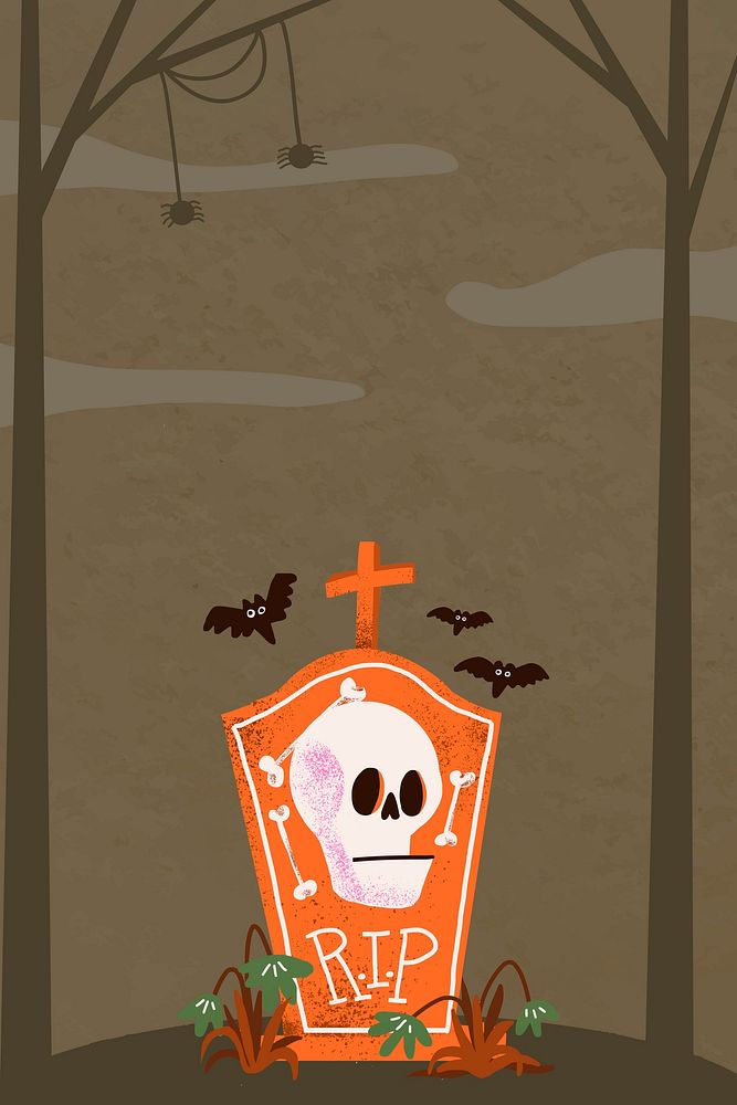 Halloween background wallpaper vector, in brown spooky tombstone border