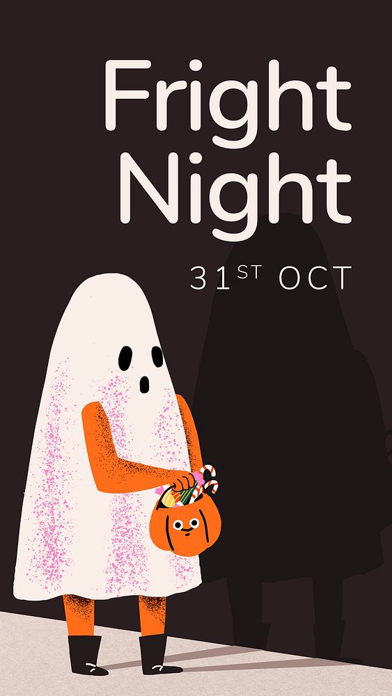 Instagram story template vector, Halloween white ghost fright night theme