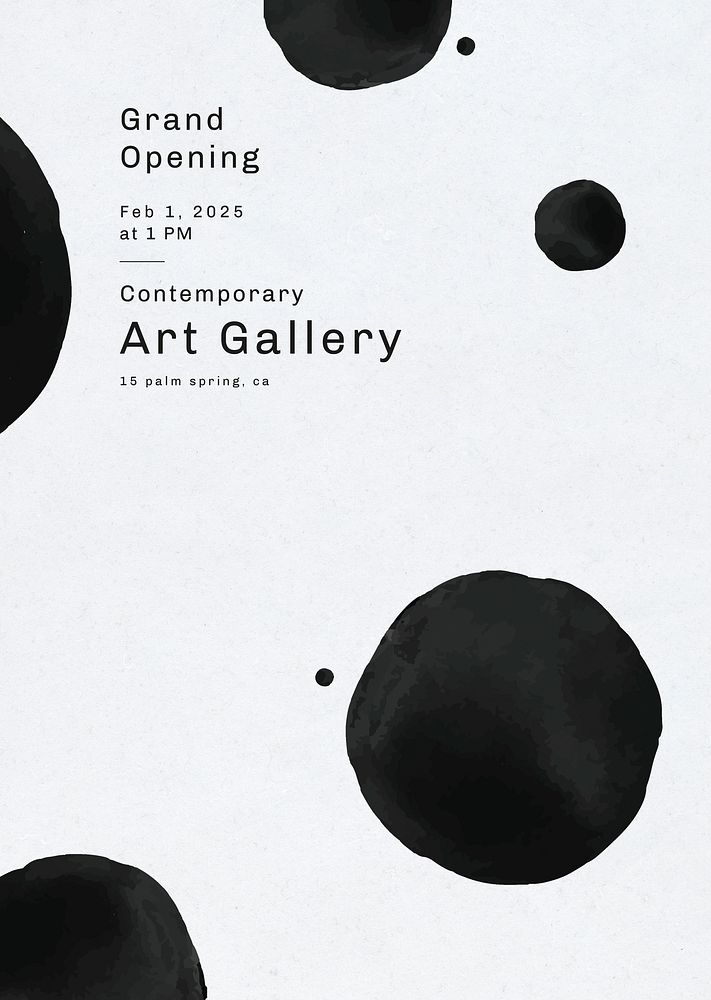 Editable poster template psd with ink brush pattern for art gallery