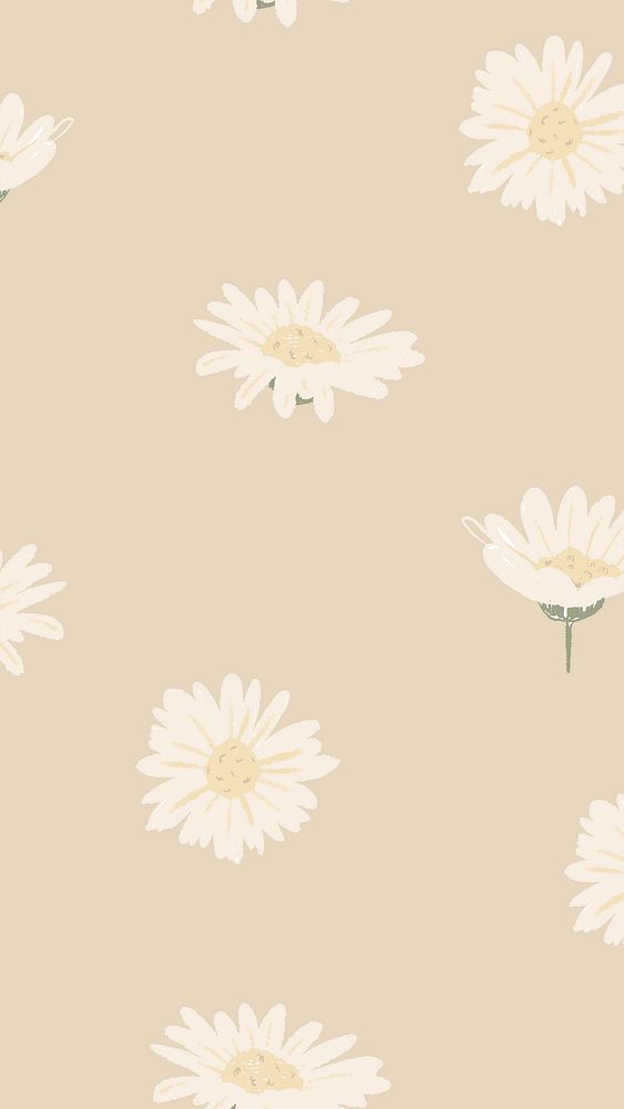 White daisy floral pattern vector on beige mobile wallpaper
