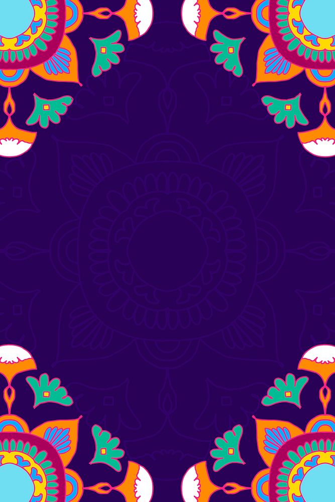Purple Diwali festival rangoli Indian frame psd