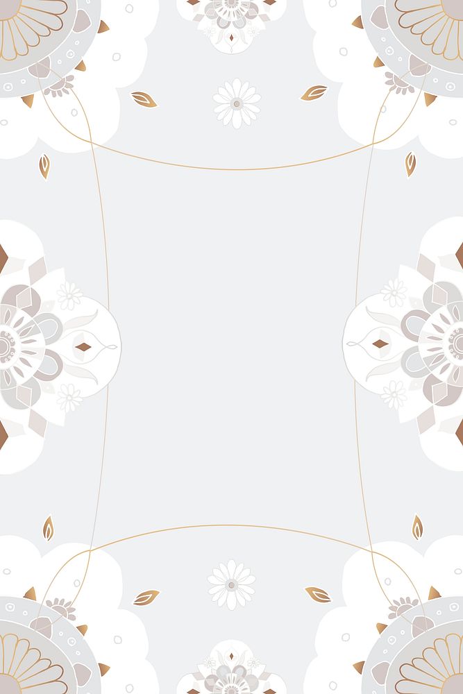 Indian Mandala pattern frame psd gray botanical background