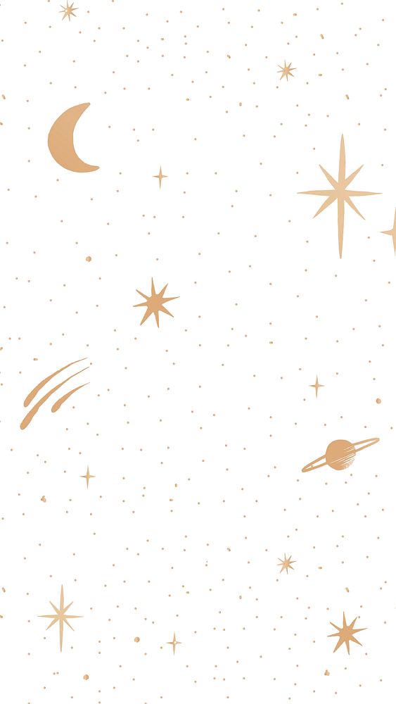Golden vector moon and stars galactic doodle mobile wallpaper