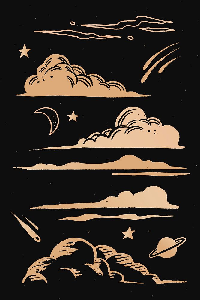 Clouds and sky gold psd space doodle sticker
