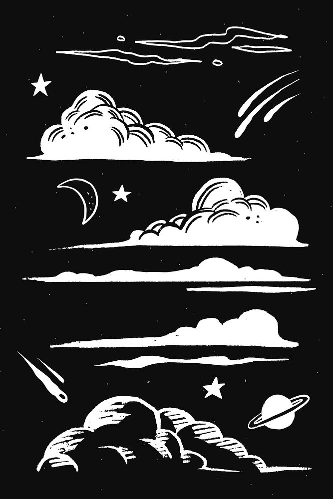 Space clouds white vector galactic doodle sticker