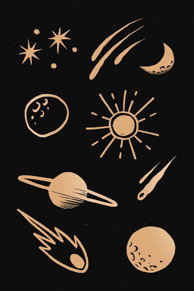 Solar system gold psd space doodle sticker
