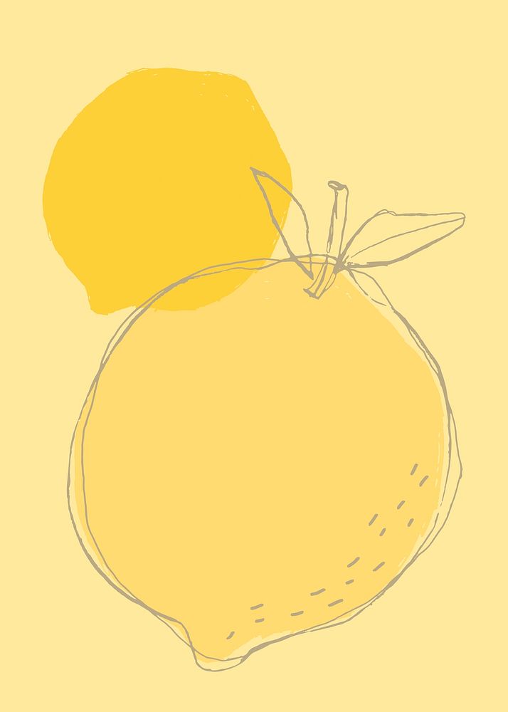Fruit doodle lemon copy space on yellow background