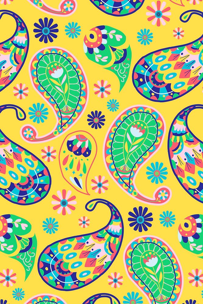 Vibrant yellow Indian psd paisley pattern background