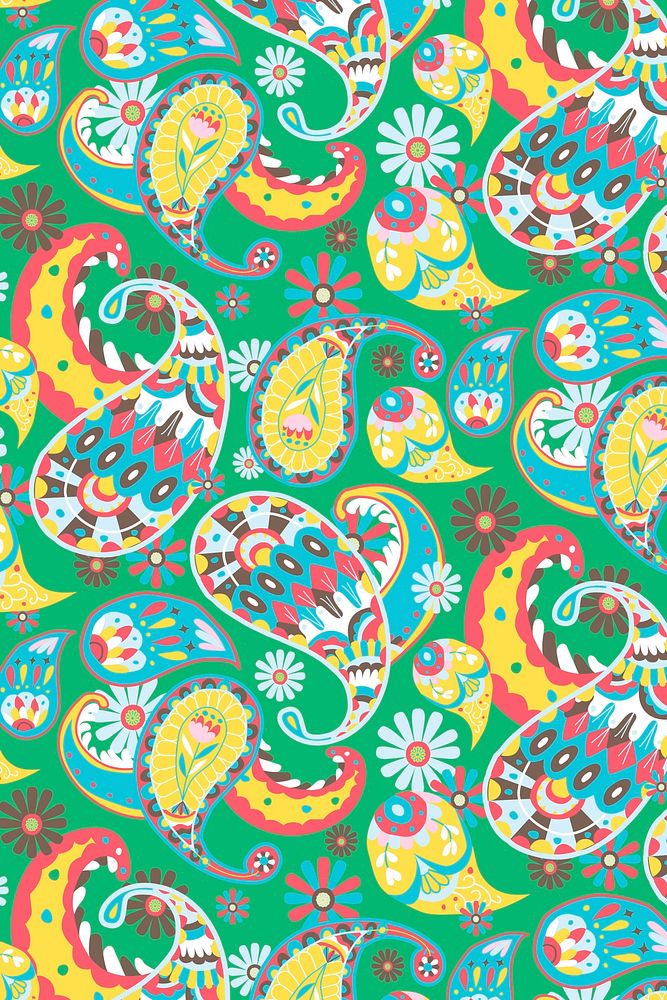 Bright green paisley pattern background illustration