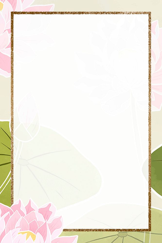 Hand drawn water lily  vector with glittery frame