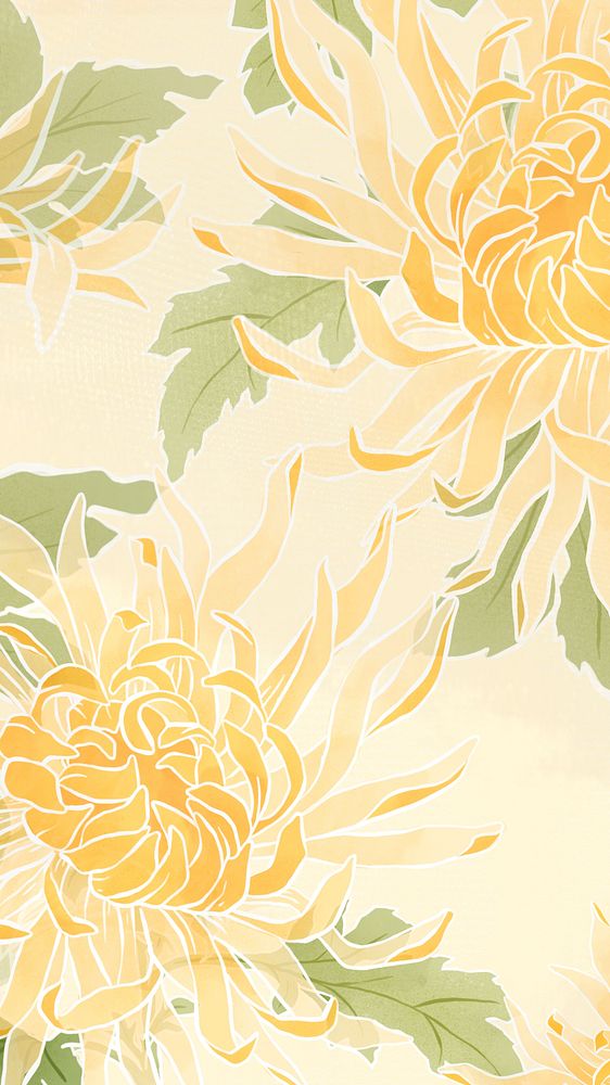 Hand-drawn chrysanthemum flower psd phone lockscreen background