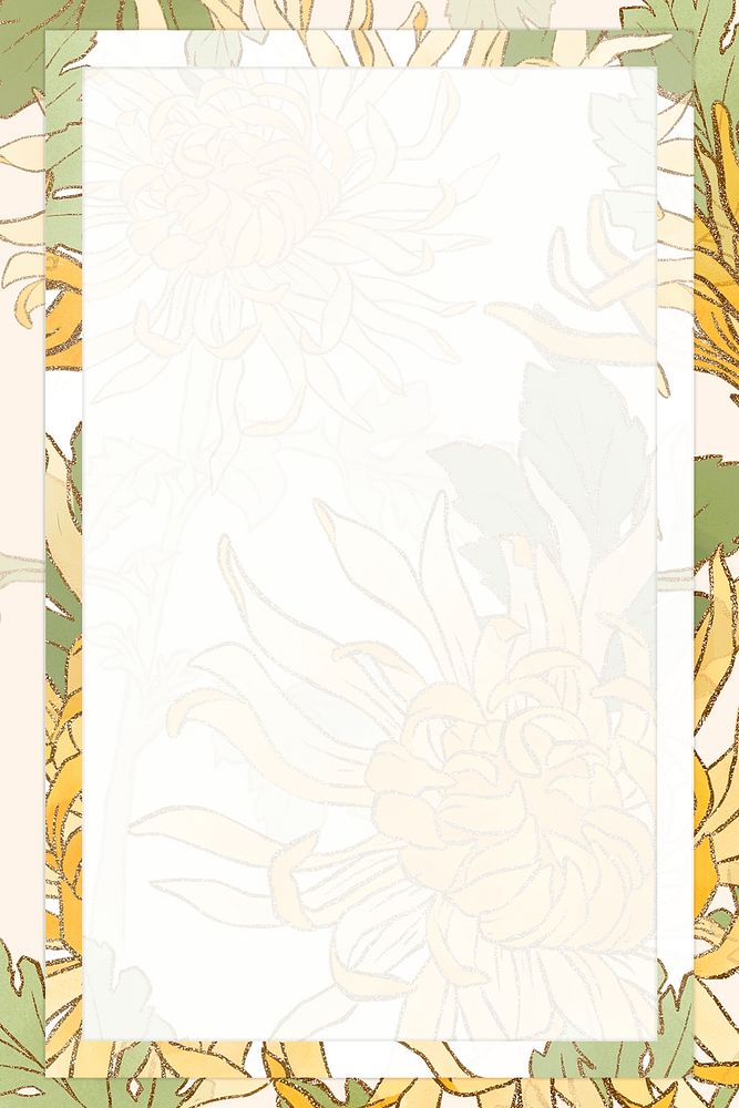 Hand-drawn psd chrysanthemum flower border frame