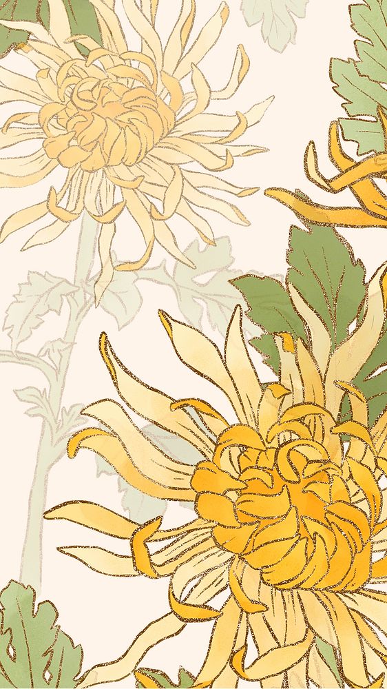 Hand-drawn chrysanthemum psd phone lockscreen background