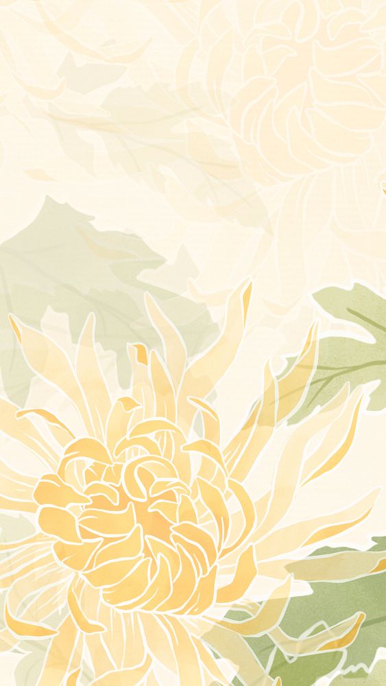 Hand-drawn chrysanthemum psd phone wallpaper background