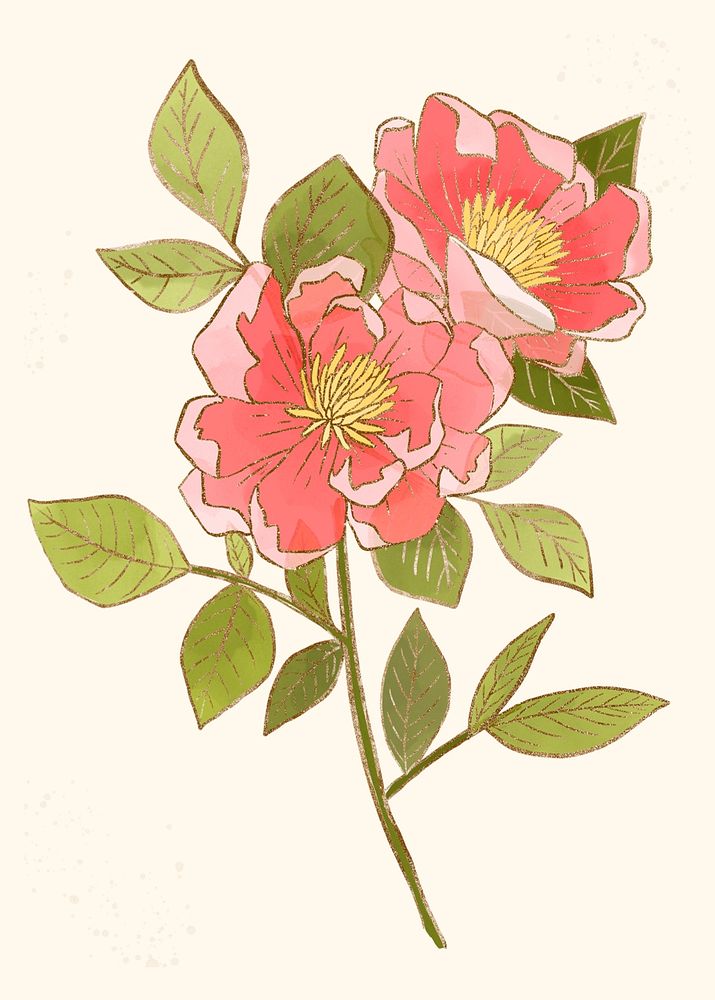 Hand-drawn Batik rose psd flower design element