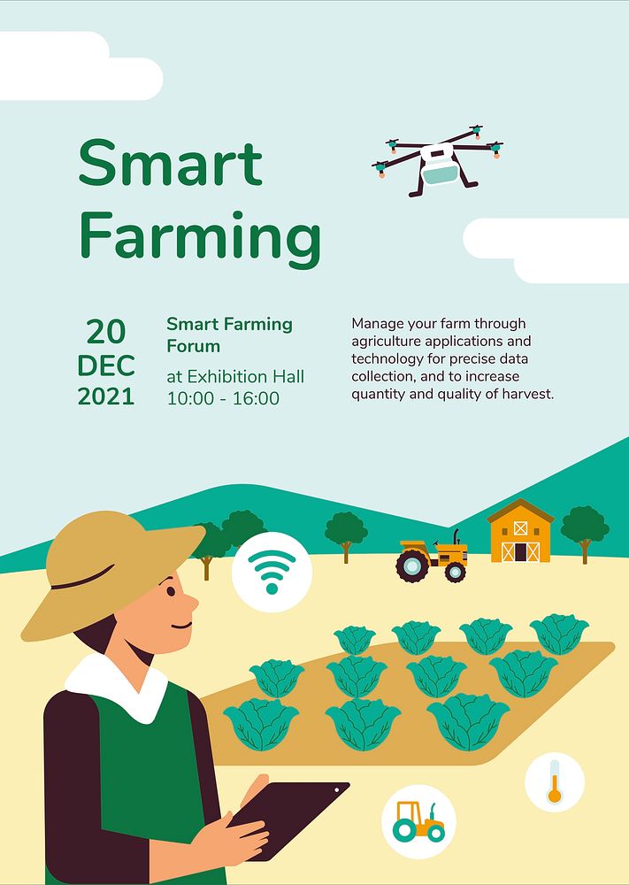 Smart farming event invitation psd editable poster template