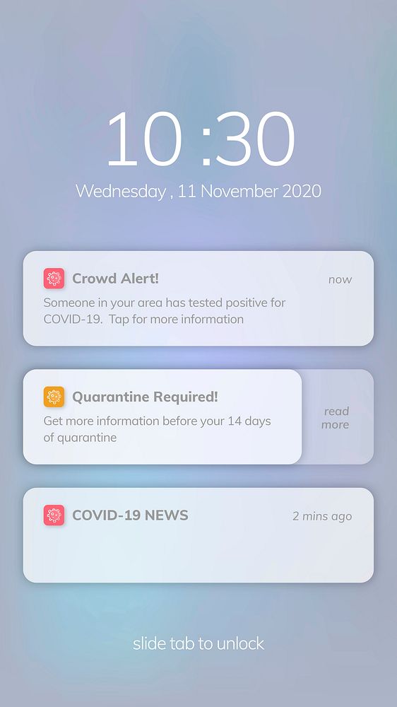COVID-19 exposure notification app template vector mobile screen