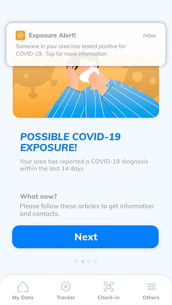 Exposure alert COVID-19 application template psd mobile screen