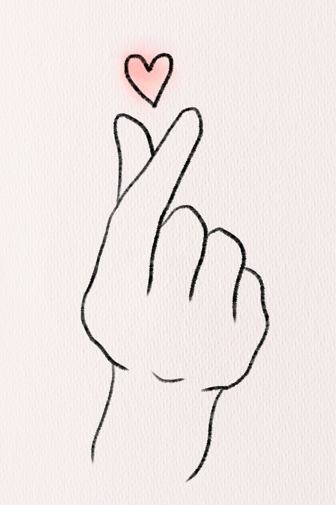 Mini heart hand sign psd grayscale sketch