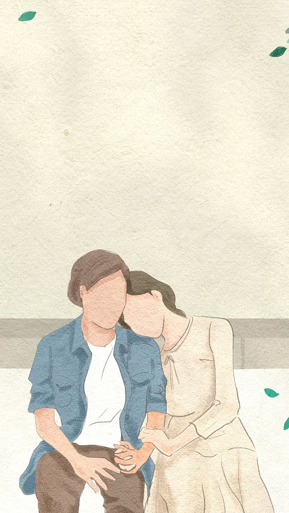 Couple on a date psd in the garden Valentine&rsquo;s theme hand drawn illustration