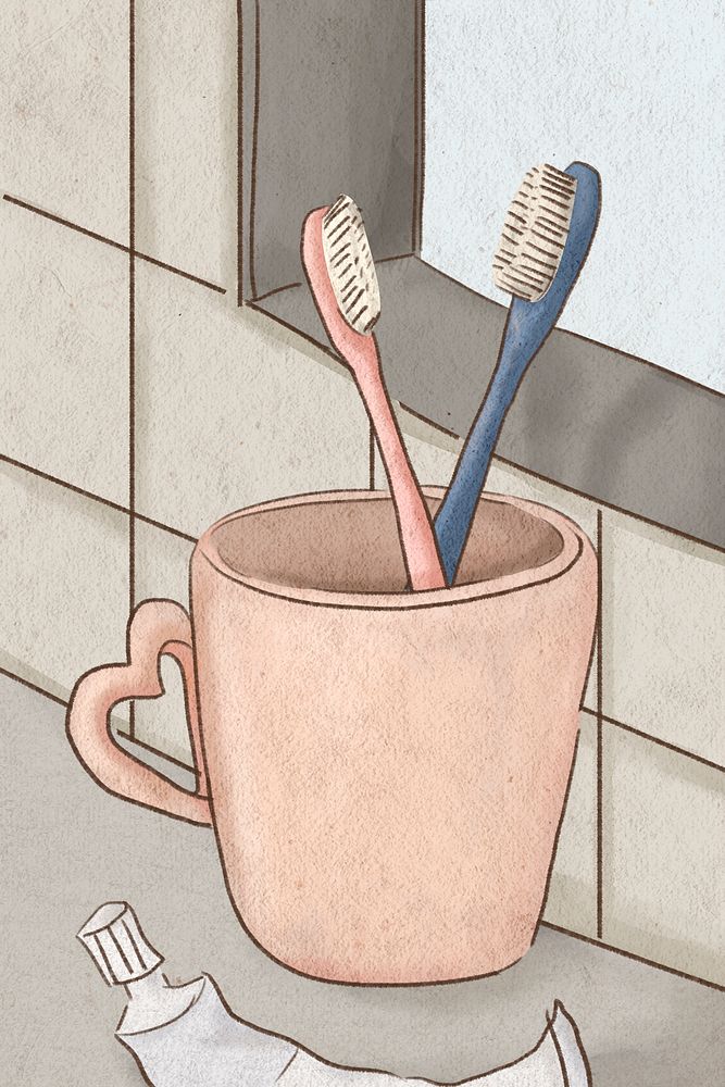 Couple&rsquo;s toothbrushes romantic psd hand drawn illustration