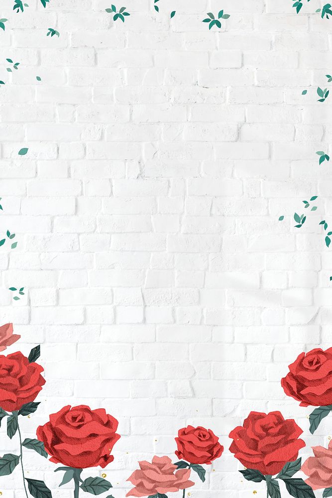 Red roses Valentine&rsquo;s frame psd with brick wall background