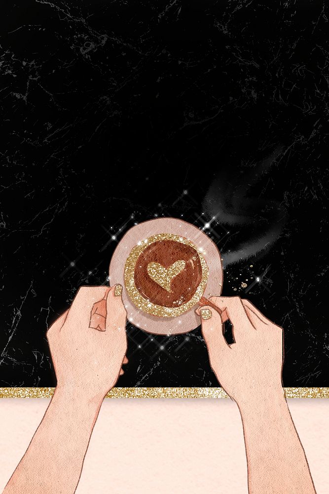 Valentine&rsquo;s day coffee psd black glittery marble texture mobile wallpaper