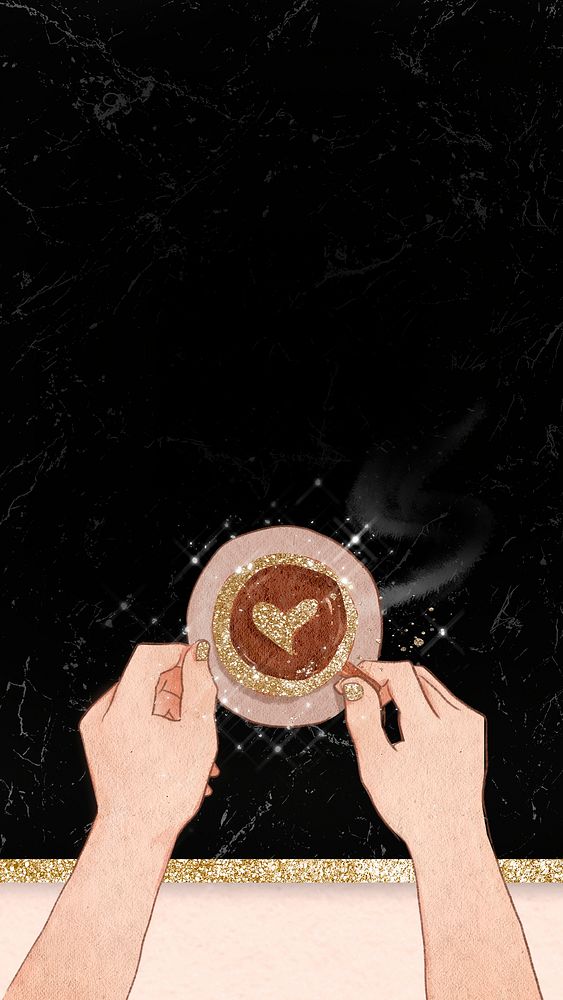 Heart coffee psd black glittery marble texture mobile wallpaper