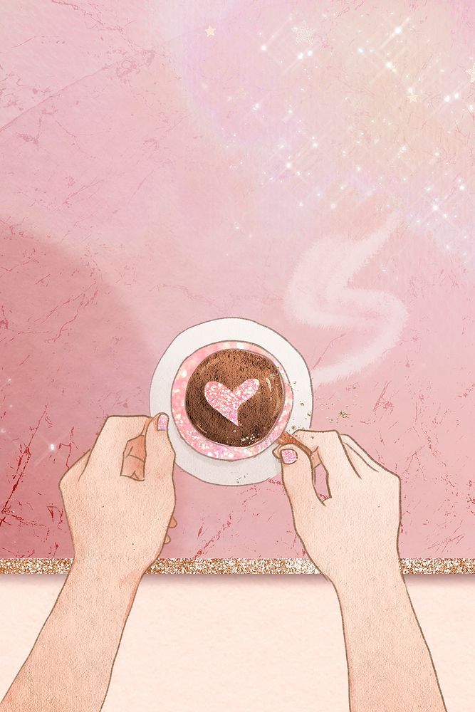Heart coffee psd pink glittery marble texture background